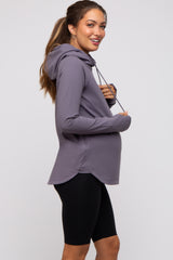 Charcoal Hooded Long Sleeve Maternity Active Top