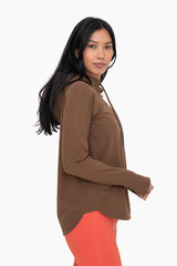 Brown Hooded Long Sleeve Active Top