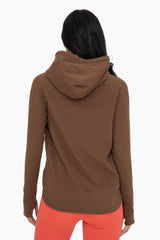 Brown Hooded Long Sleeve Active Top