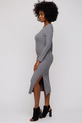 Charcoal Ribbed Side Slit Midi Dress