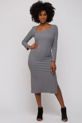 Charcoal Ribbed Side Slit Midi Dress