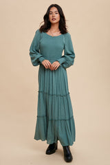 Eucalyptus Swiss Dot Smocked Maxi Dress