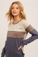 Oatmeal Brown Navy Color Block Soft Sweatshirt