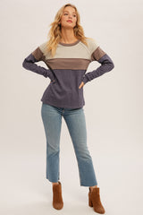 Oatmeal Brown Navy Color Block Soft Sweatshirt