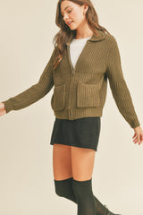 Olive Full Zip Sweater Cardigan