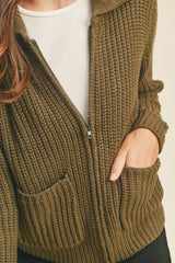 Olive Full Zip Sweater Cardigan