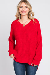 Red Dropped Shoulder Sweater