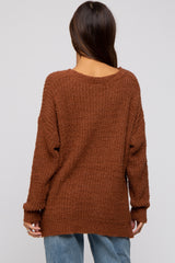 Brown Dropped Shoulder Maternity Sweater