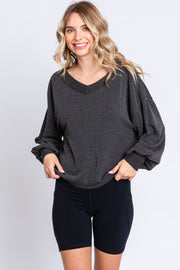 Black Ribbed V-Neck Cropped Sweater