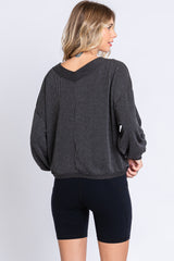 Black Ribbed V-Neck Cropped Sweater