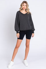 Black Ribbed V-Neck Cropped Sweater