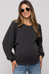 Black Ribbed Maternity Pullover Top