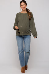 Olive Ribbed Maternity Pullover Top