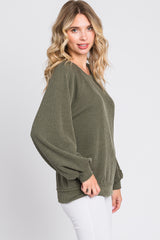 Olive Ribbed Pullover Top