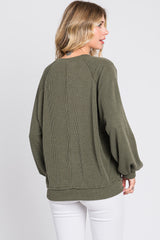 Olive Ribbed Pullover Top