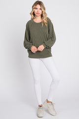 Olive Ribbed Pullover Top