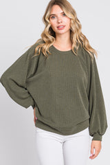 Olive Ribbed Pullover Top