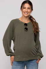 Olive Ribbed Maternity Pullover Top