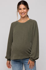 Olive Ribbed Maternity Pullover Top