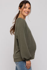 Olive Ribbed Maternity Pullover Top