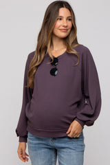 Plum Ribbed Maternity Pullover Top