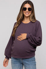 Plum Ribbed Maternity Pullover Top