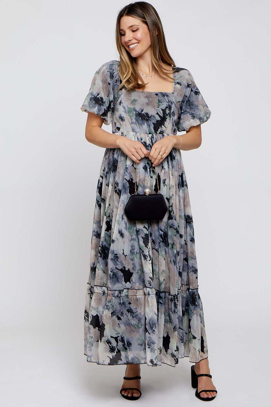 ASOS DESIGN Maternity puff sleeve gathered front midi dress in floral print  - MULTI