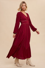 Burgundy Lace Inset Maxi Dress