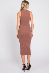 Mocha Ribbed Fitted Midi Dress