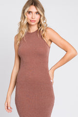 Mocha Ribbed Fitted Midi Dress