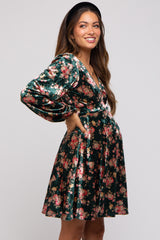 Forest Green Floral Velour Maternity Dress