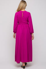 Magenta Deep V-Neck Smocked Waist Maternity Maxi Dress