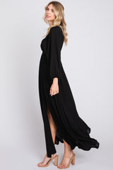 Black Deep V-Neck Smocked Waist Maxi Dress