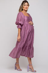 Mauve Metallic Jacquard Floral Maternity Midi Dress