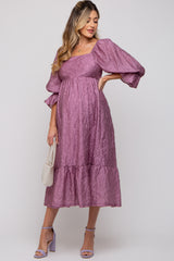 Mauve Metallic Jacquard Floral Maternity Midi Dress