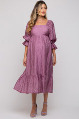 Mauve Metallic Jacquard Floral Maternity Midi Dress