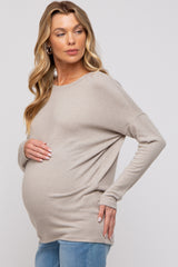 Beige Knit Long Sleeve Maternity Top