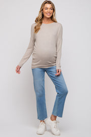 Beige Knit Long Sleeve Maternity Top