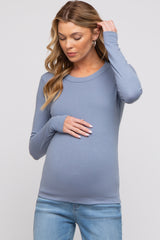 Blue Long Sleeve Maternity Top