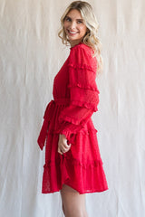 Tomato Red Swiss Dot Frilled Layer Dress