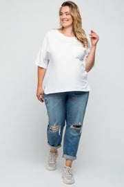 Blue Distressed Knee Cuffed Hem Maternity Plus Jeans