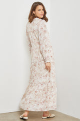 Rust Floral Tassel Tiered Long Sleeve Maxi Dress