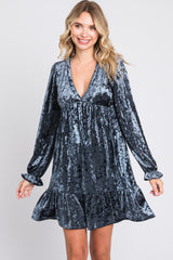 Blue Velvet Long Sleeve Maternity Dress