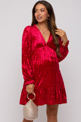 Red Velvet Long Sleeve Maternity Dress