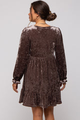 Mocha Velvet Long Sleeve Maternity Dress