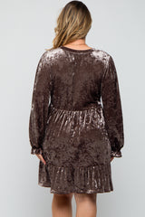 Mocha Velvet Long Sleeve Maternity Plus Dress