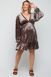 Mocha Velvet Long Sleeve Maternity Plus Dress