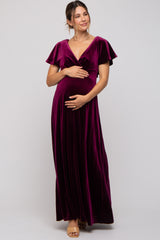 Burgundy Velvet Maternity Maxi Dress