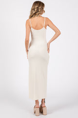 Ivory Ribbed Sleeveless Side Slit Dress