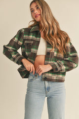 Brown Green Checker Plaid Shacket